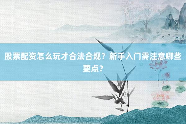 股票配资怎么玩才合法合规？新手入门需注意哪些要点？