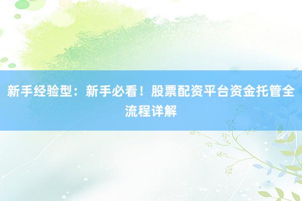 新手经验型：新手必看！股票配资平台资金托管全流程详解